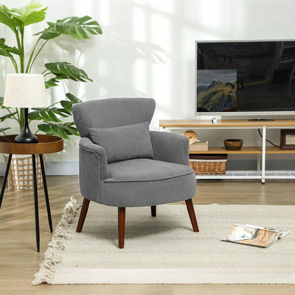Corduroy Retro Wingback Accent Chair with Cushion - Light Grey