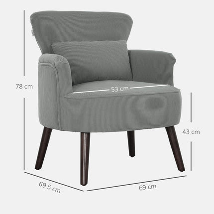 Corduroy Retro Wingback Accent Chair with Cushion - Light Grey
