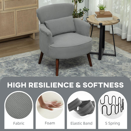 Corduroy Retro Wingback Accent Chair with Cushion - Light Grey