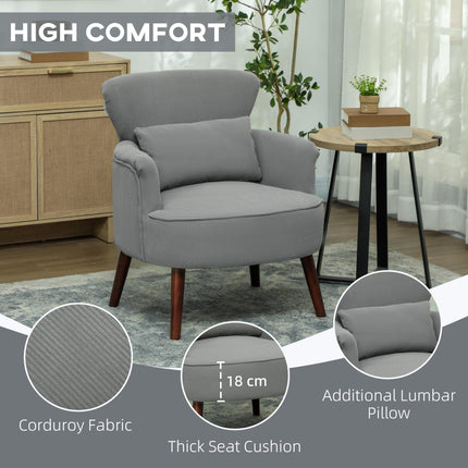 Corduroy Retro Wingback Accent Chair with Cushion - Light Grey