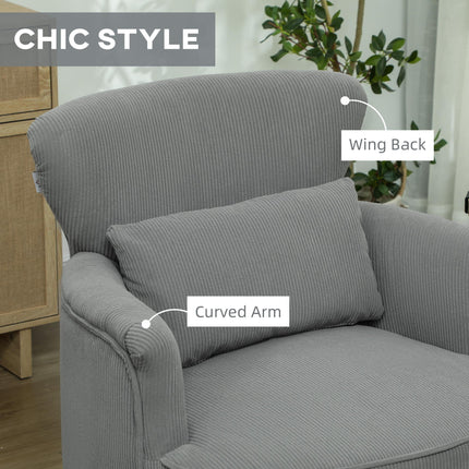 Corduroy Retro Wingback Accent Chair with Cushion - Light Grey