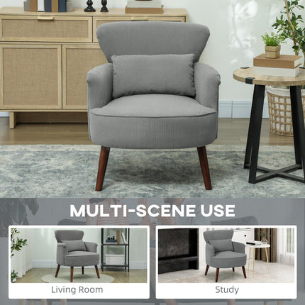 Corduroy Retro Wingback Accent Chair with Cushion - Light Grey