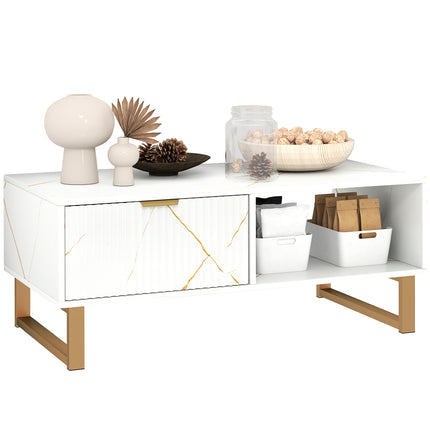 Elegant Marble Effect Storage Coffee Table - White