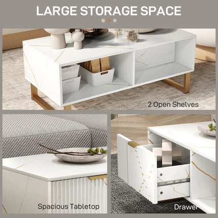 Elegant Marble Effect Storage Coffee Table - White