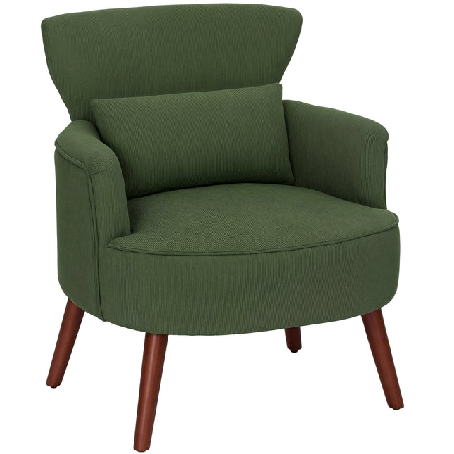 Corduroy Retro Wingback Accent Chair with Cushion - Green