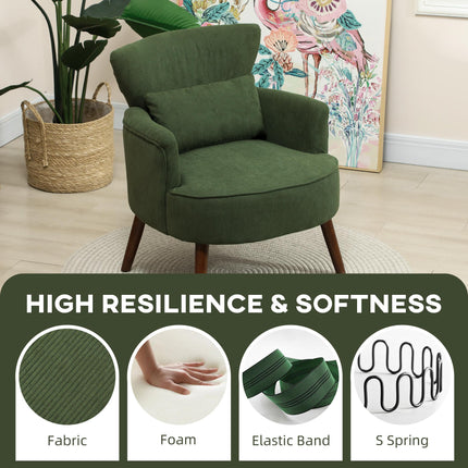 Corduroy Retro Wingback Accent Chair with Cushion - Green