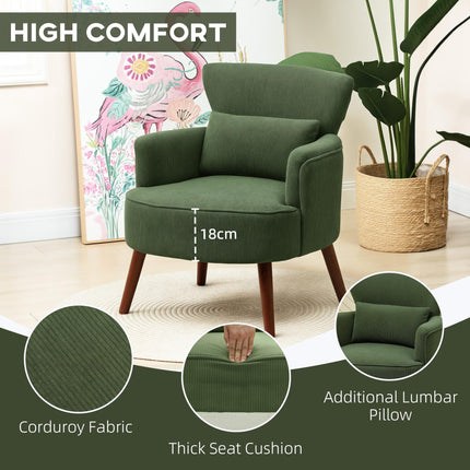 Corduroy Retro Wingback Accent Chair with Cushion - Green