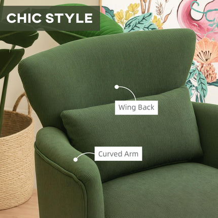 Corduroy Retro Wingback Accent Chair with Cushion - Green