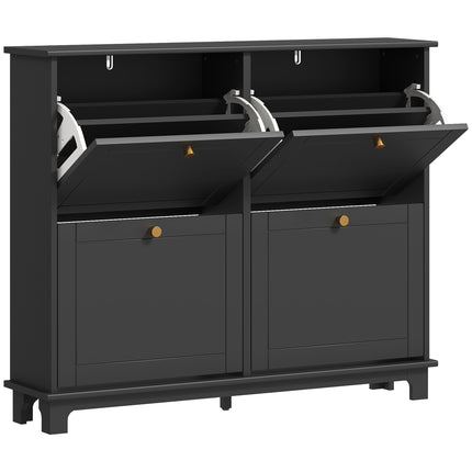 Narrow Shoe Storage Cabinet, Slim Shoe Cabinet with 4 Flip Drawers, Adjustable Shelves for 16 Pairs of Shoes, Black