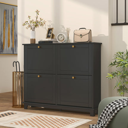 Narrow Shoe Storage Cabinet, Slim Shoe Cabinet with 4 Flip Drawers, Adjustable Shelves for 16 Pairs of Shoes, Black
