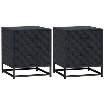 Bedside Tables Set of 2, Modern Bedside Table Nightstand with 2 Drawers, Bedside Cabinet Sofa Side Table with Storage, Steel Legs for Bedroom, Living Room, Black