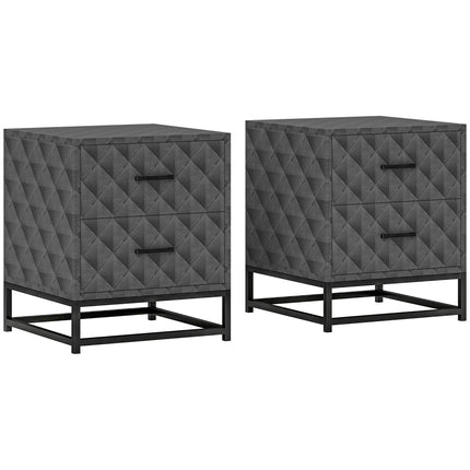 Bedside Tables Set of 2, Modern Bedside Table Nightstand with 2 Drawers, Bedside Cabinet Sofa Side Table with Storage, Steel Legs for Bedroom, Living Room, Grey