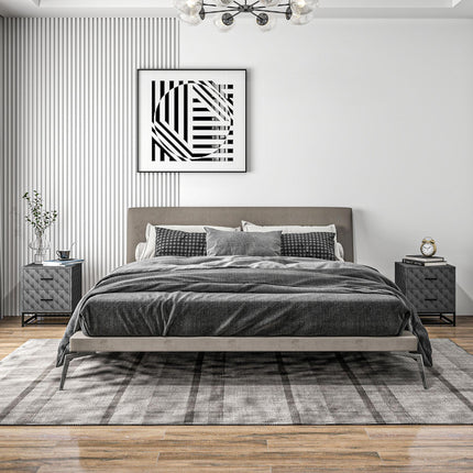 Bedside Tables Set of 2, Modern Bedside Table Nightstand with 2 Drawers, Bedside Cabinet Sofa Side Table with Storage, Steel Legs for Bedroom, Living Room, Grey