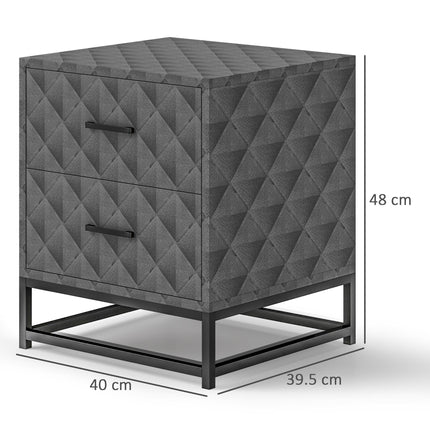 Bedside Tables Set of 2, Modern Bedside Table Nightstand with 2 Drawers, Bedside Cabinet Sofa Side Table with Storage, Steel Legs for Bedroom, Living Room, Grey
