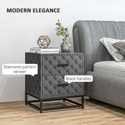Bedside Tables Set of 2, Modern Bedside Table Nightstand with 2 Drawers, Bedside Cabinet Sofa Side Table with Storage, Steel Legs for Bedroom, Living Room, Grey