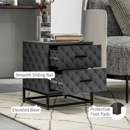 Bedside Tables Set of 2, Modern Bedside Table Nightstand with 2 Drawers, Bedside Cabinet Sofa Side Table with Storage, Steel Legs for Bedroom, Living Room, Grey