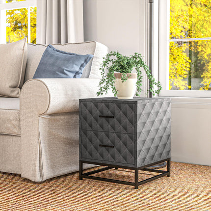 Bedside Tables Set of 2, Modern Bedside Table Nightstand with 2 Drawers, Bedside Cabinet Sofa Side Table with Storage, Steel Legs for Bedroom, Living Room, Grey