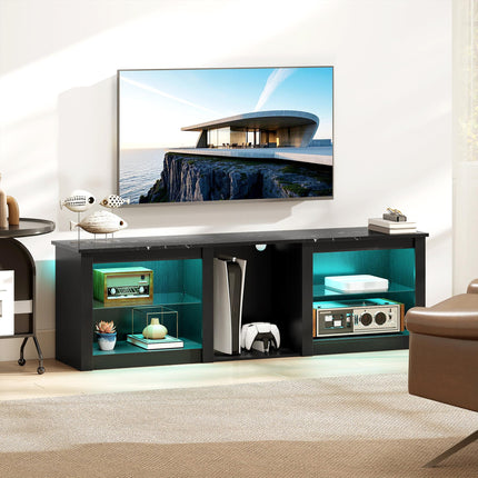 65" TV Stand with LED Lights and Storage - Black