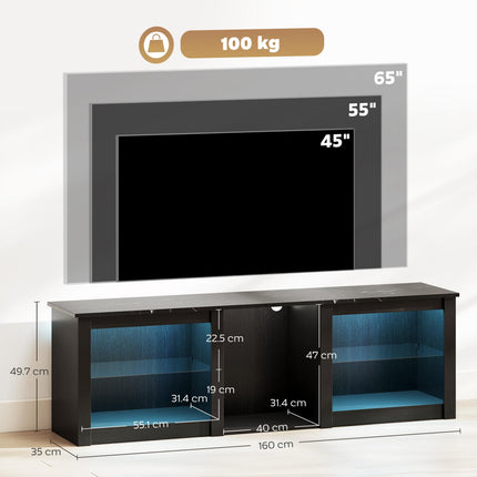 65" TV Stand with LED Lights and Storage - Black