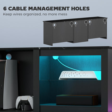 65" TV Stand with LED Lights and Storage - Black