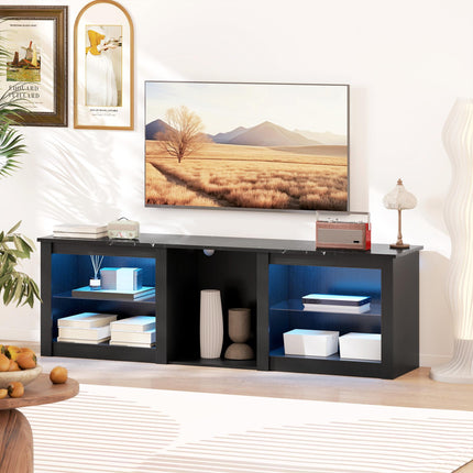 65" TV Stand with LED Lights and Storage - Black