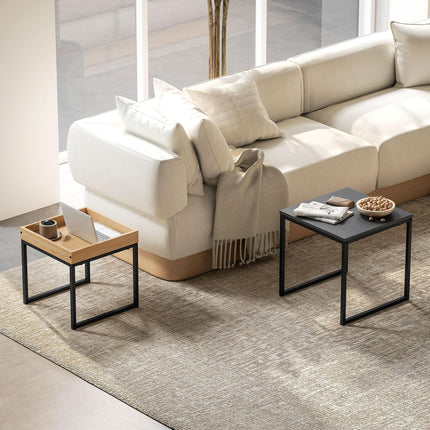 Set of Two Boxy Nesting Tables with Wood-Effect Tray Top - Black