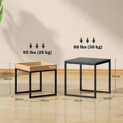 Set of Two Boxy Nesting Tables with Wood-Effect Tray Top - Black