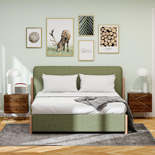 Modern Bedside Tables Set of 2 with 2 Drawers and Steel Hairpin Legs - Brown Wood Grain