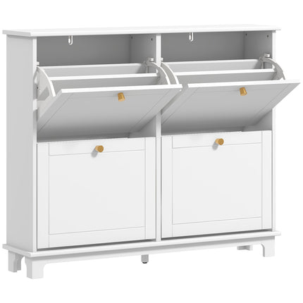 Narrow Shoe Storage Cabinet, Slim Shoe Cabinet with 4 Flip Drawers, Adjustable Shelves for 16 Pairs of Shoes, White