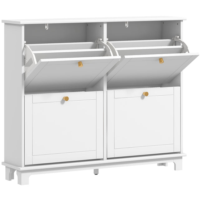 Narrow Shoe Storage Cabinet, Slim Shoe Cabinet with 4 Flip Drawers, Adjustable Shelves for 16 Pairs of Shoes, White