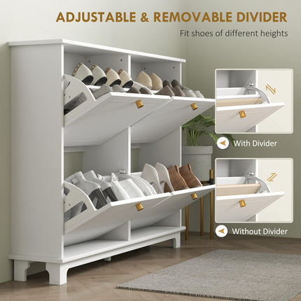 Narrow Shoe Storage Cabinet, Slim Shoe Cabinet with 4 Flip Drawers, Adjustable Shelves for 16 Pairs of Shoes, White