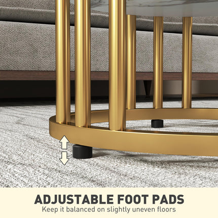 Set of Two Marble-Effect Two-Tier Coffee Tables - White/Gold-Tone