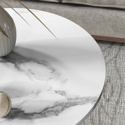 Set of Two Marble-Effect Two-Tier Coffee Tables - White/Gold-Tone