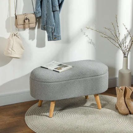 Teddy Fleece Storage Ottoman with Pine Legs - Grey