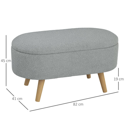 Teddy Fleece Storage Ottoman with Pine Legs - Grey