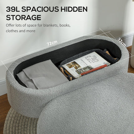 Teddy Fleece Storage Ottoman with Pine Legs - Grey