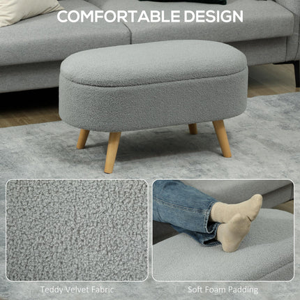 Teddy Fleece Storage Ottoman with Pine Legs - Grey