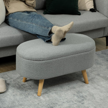 Teddy Fleece Storage Ottoman with Pine Legs - Grey