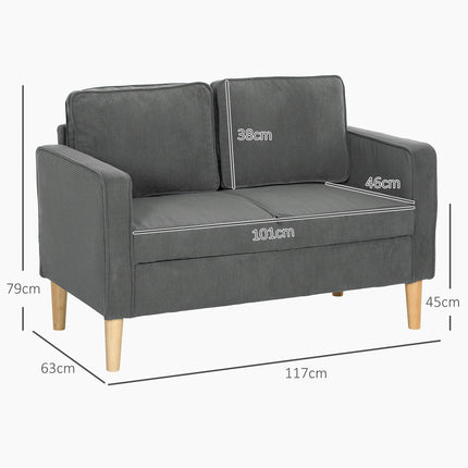 Small Two-Seater Corduroy Sofa with Storage - Grey