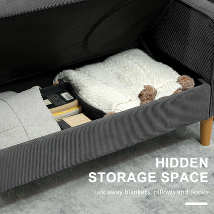 Small Two-Seater Corduroy Sofa with Storage - Grey