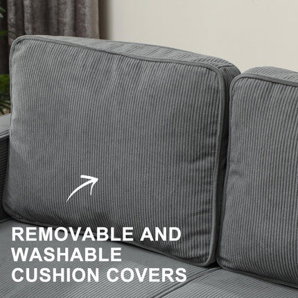 Small Two-Seater Corduroy Sofa with Storage - Grey