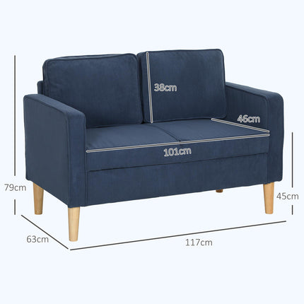 Small Two-Seater Corduroy Sofa with Storage - Blue