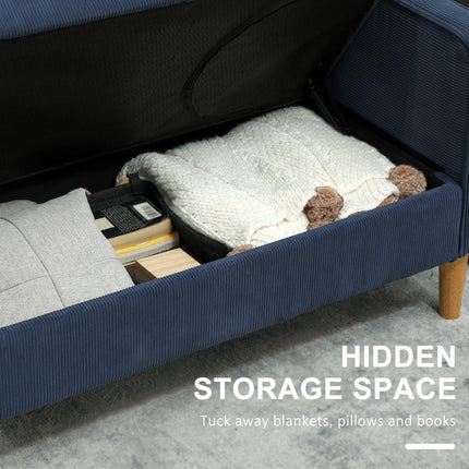 Small Two-Seater Corduroy Sofa with Storage - Blue
