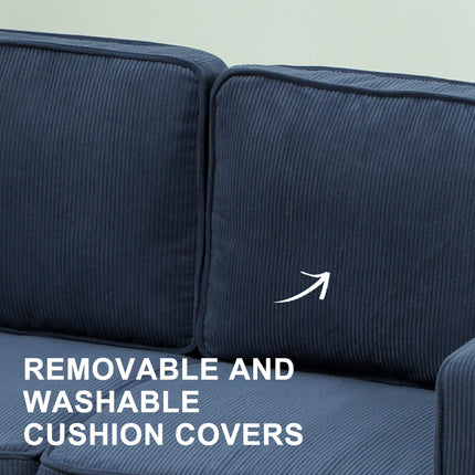 Small Two-Seater Corduroy Sofa with Storage - Blue