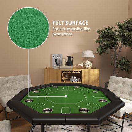 8 Player Folding Octagon Poker Table with Cup Holders and Padded Edge - Green