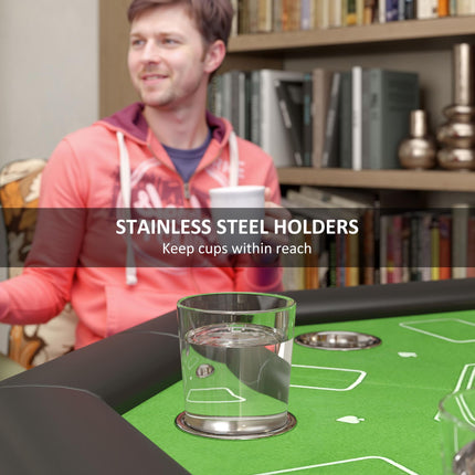 8 Player Folding Octagon Poker Table with Cup Holders and Padded Edge - Green