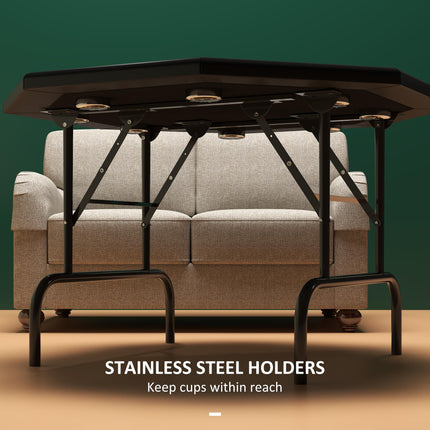 8 Player Folding Octagon Poker Table with Cup Holders and Padded Edge - Green