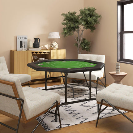 8 Player Folding Octagon Poker Table with Cup Holders and Padded Edge - Green