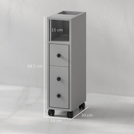 kleankin Slimline Bathroom Storage Cabinet - Grey