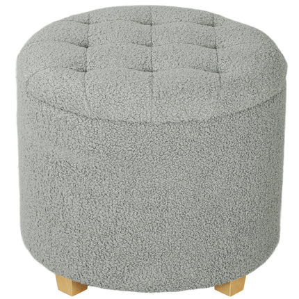 31.8L Teddy Fleece Storage Ottoman with Button-Tufted Lid - Grey